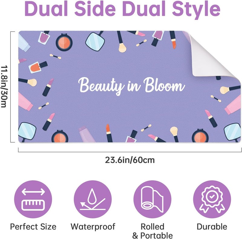 Aphlos Dual-Sided Waterproof Synthetic Leather Makeup Mat for Desk, Makeup Station, Crafts, Multi-Use Scratch & Stain Resistant Surface Protector Pad for Vanity, Desktop, Craft Table (Purple Cartoon) - Image 5